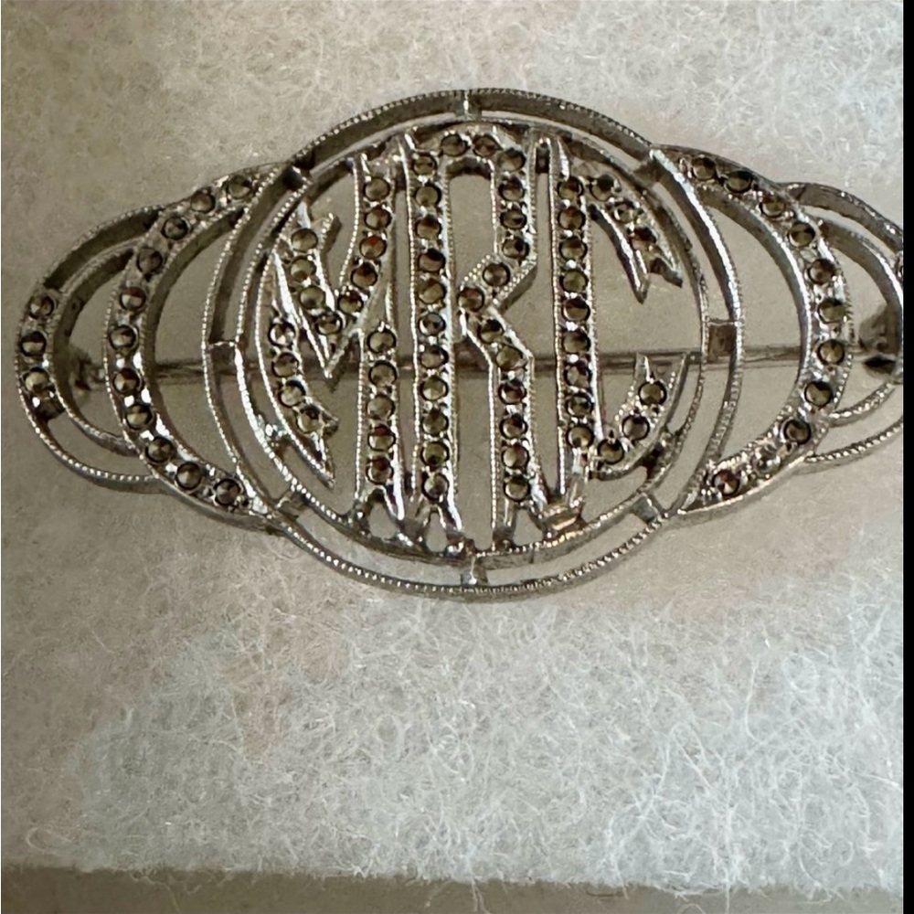 Ciner Sterling Silver Monogram Brooch with Marcasites